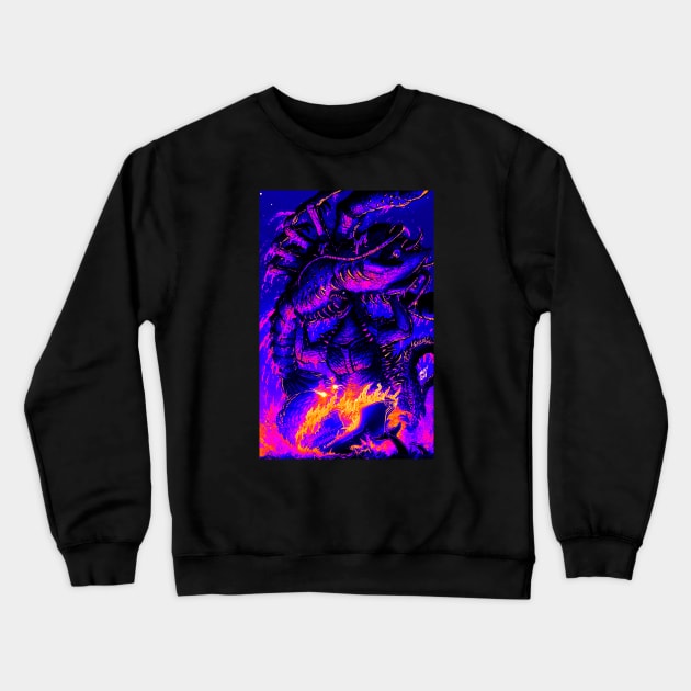 Retro Godzilla Vs Lobster Crewneck Sweatshirt by Bentonhio